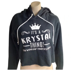 It’s a Krystal thing graphic crop unfinished hem hoodie (Preowned)
